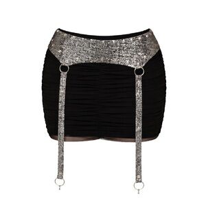 Black Mini Skirt with Silver metal garter